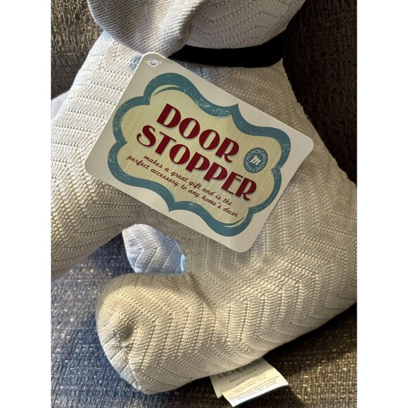 Grey Herringbone Striped Dog Stuffed Weighted Door Stop Begging New Tag Morgan - Picture 6 of 9